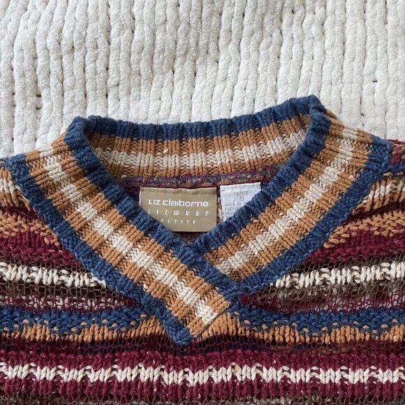 Liz Claiborne Vintage Striped/Sheer Red Sweater - Size Small - Picture 2 of 5